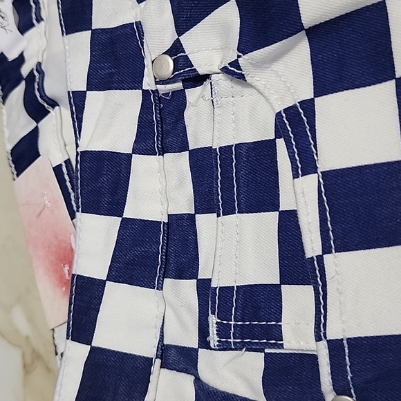 Checked Stretchy Wide Flare in Blue & White, A Beautiful Soul, Long Sz 12 - Picture 4 of 9